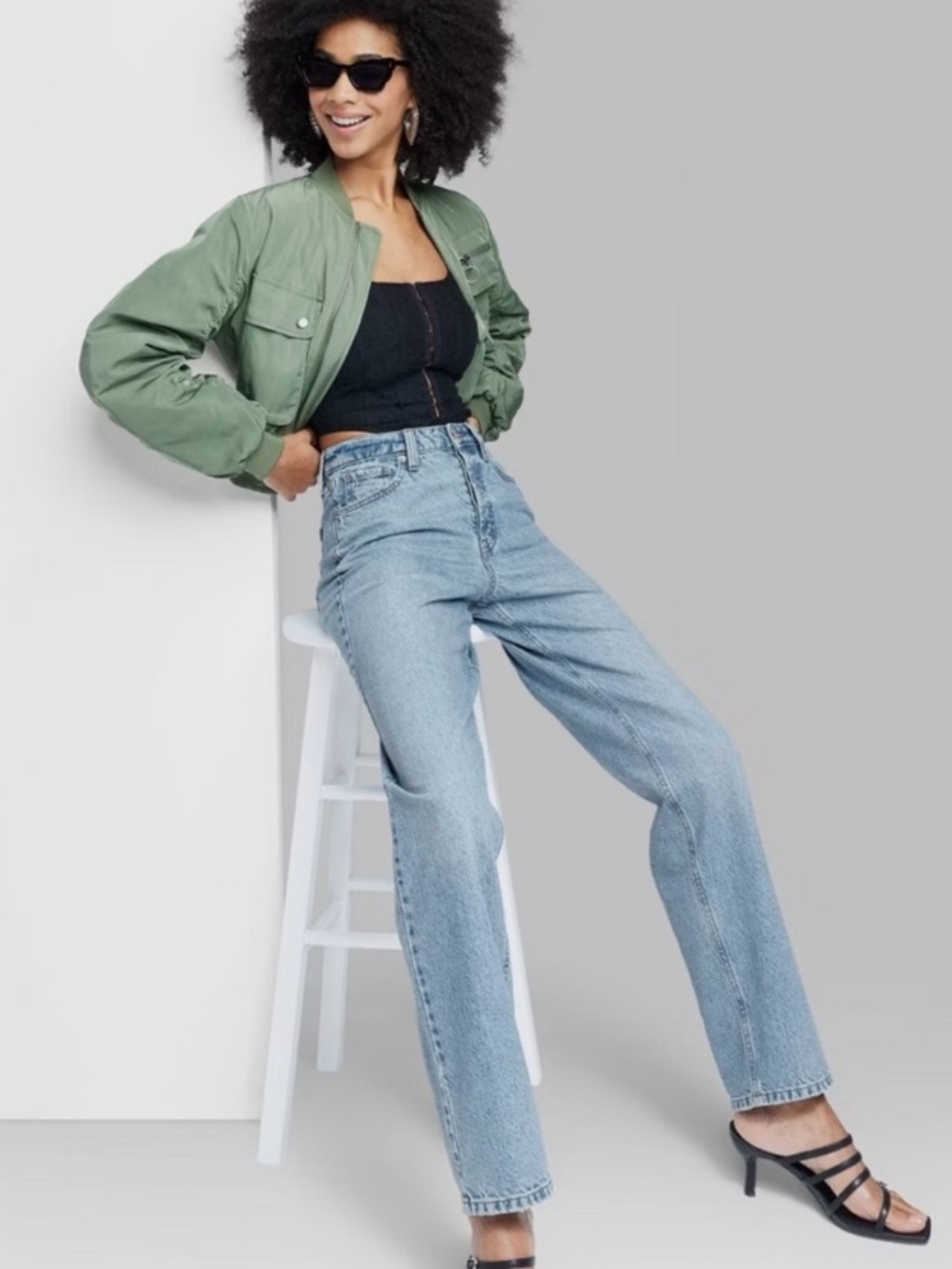 Wild Fable high rise straight easy ridged button fly jeans light wash size 10